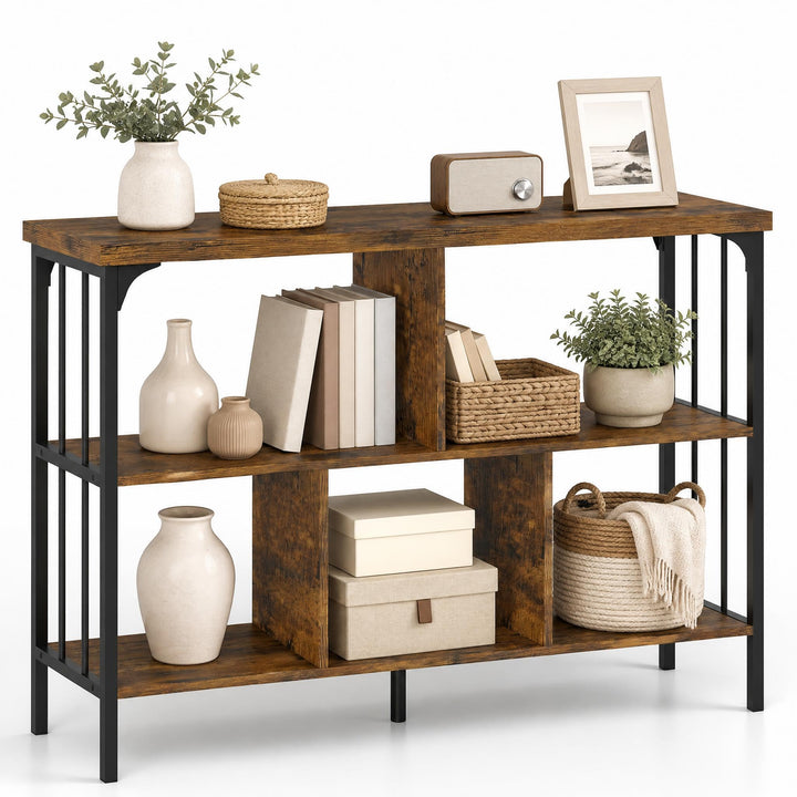 GIANTEX 3-Tier Industrial Low Wide Bookshelf with Metal Frame