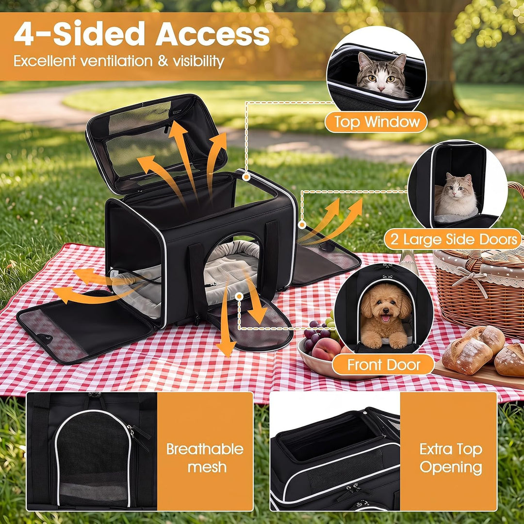 Giantex Top-Expandable Pet Carrier with Wheels for Small Cat &amp; Dog (Black) | Foldable Rolling Pet Bag with Telescopic Handle