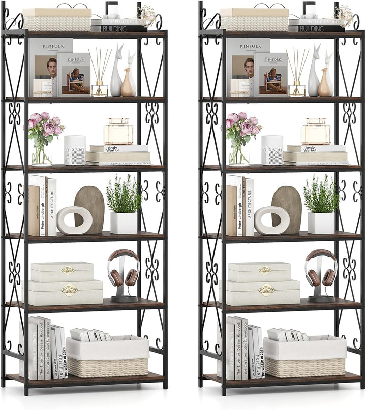 Giantex 6-Tier Bookshelf Industrial Bookcase with 2 Anti-Tipping Kits and Metal Frame