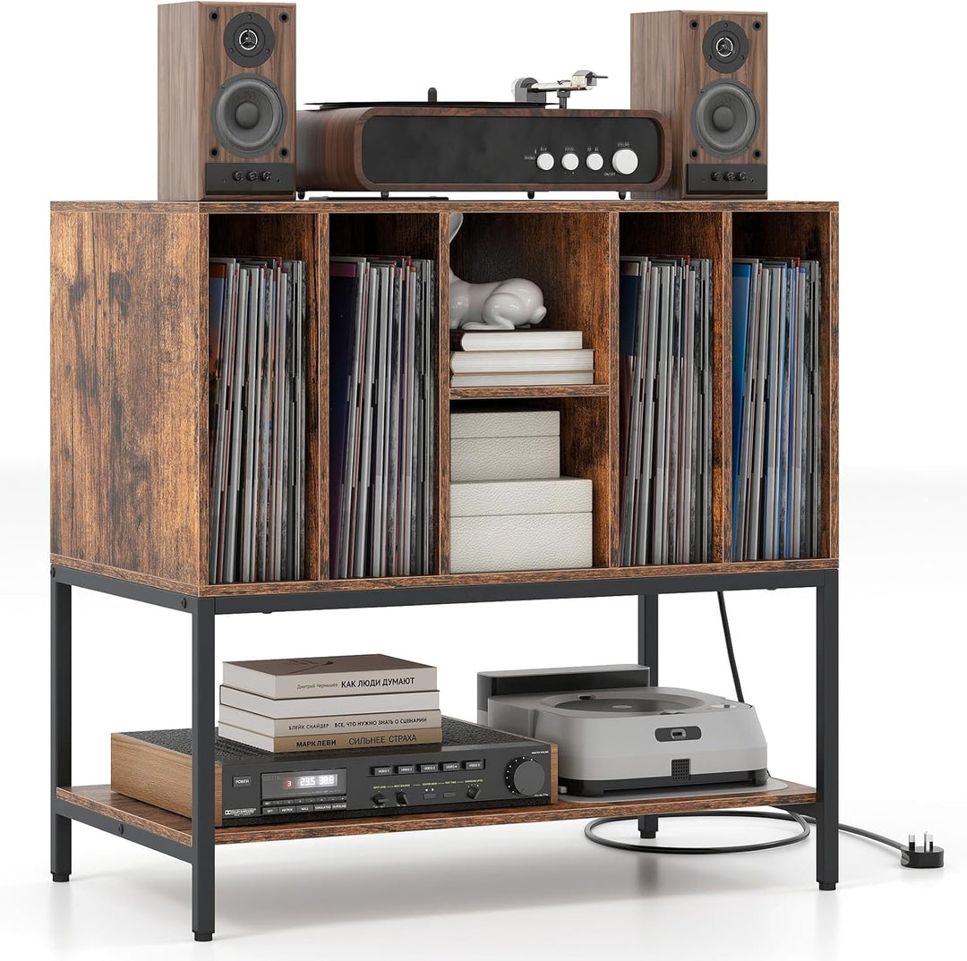 Giantex Record Player Stand with Charging Station Vinyl Record Storage for Music Living Room