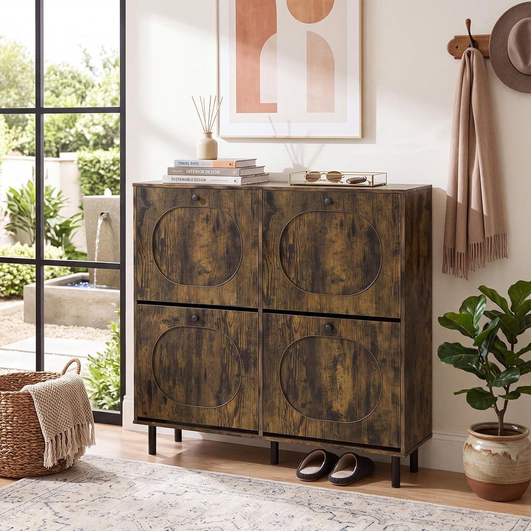 GIANTEX Shoe Cabinet with 4 Flip Drawers &amp; Adjustable Shelf