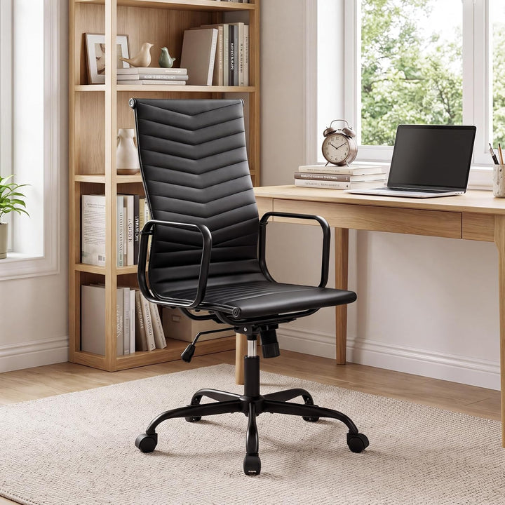 GIANTEX Home Office Chair Ribbed, High-Back PU Leather Desk Chair