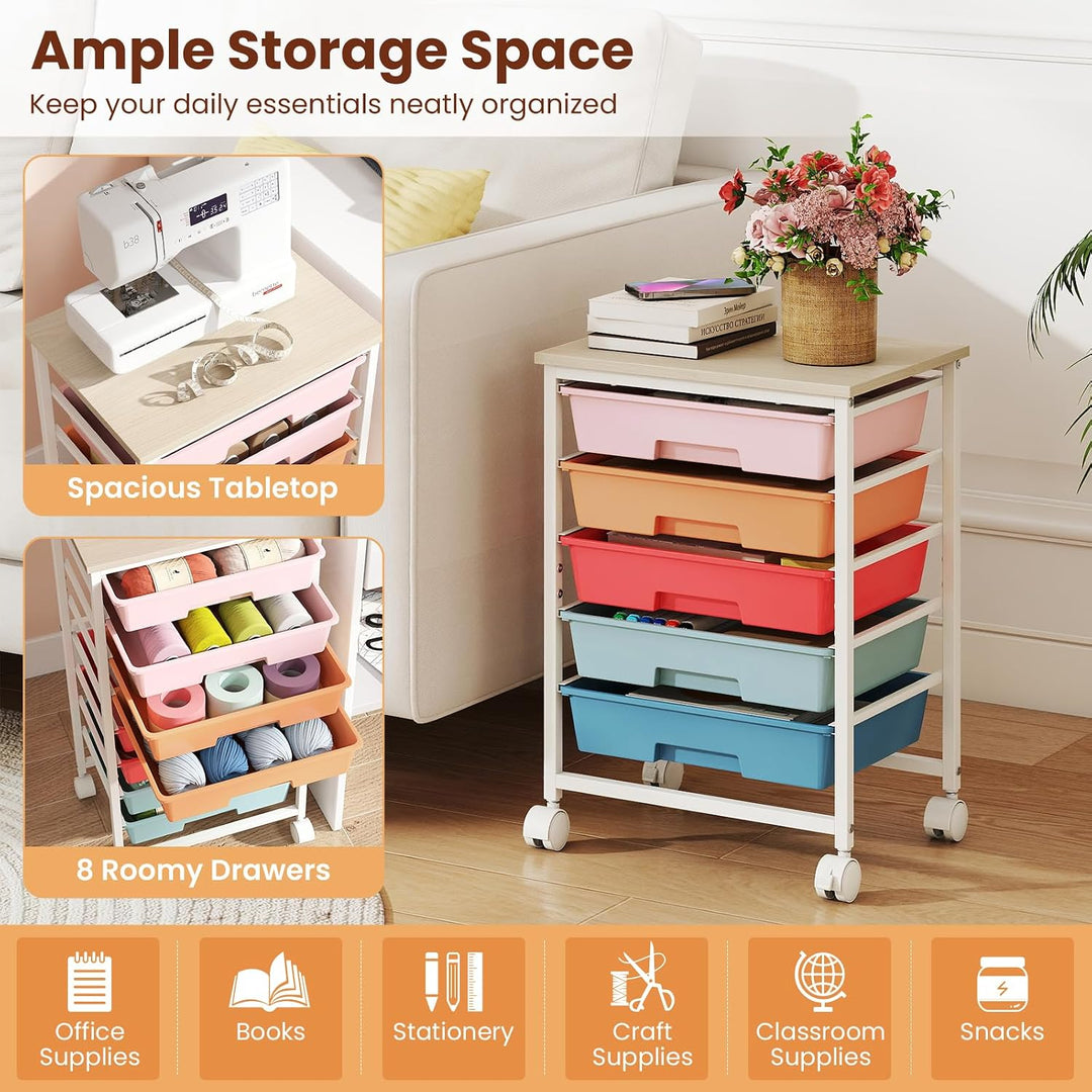 Giantex 5 Drawers Rolling Cart with Wheels, Wood Top, Sturdy Frame