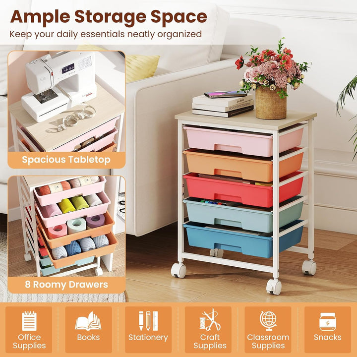 Giantex 5 Drawers Rolling Cart with Wheels, Wood Top, Sturdy Frame
