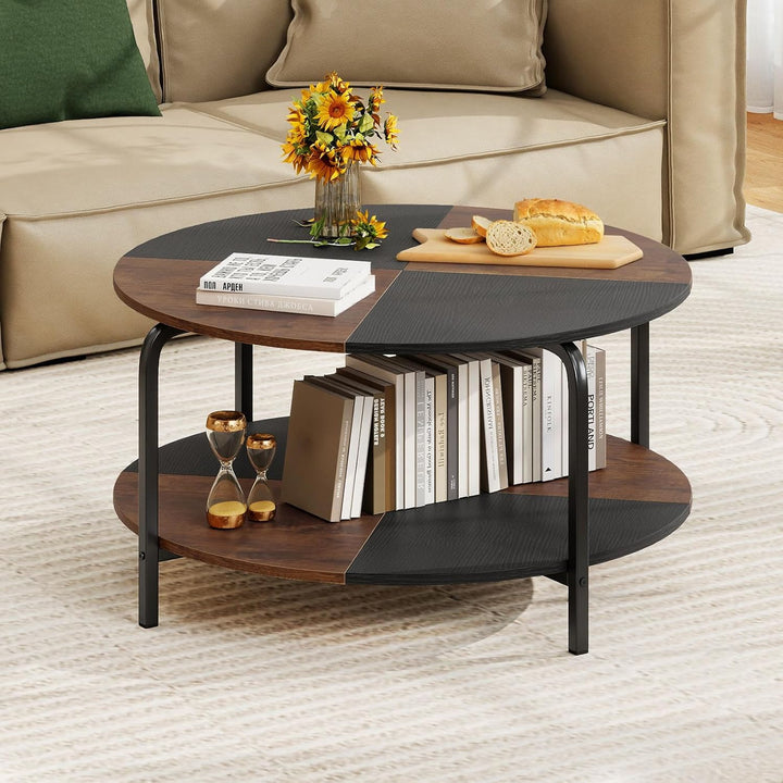 Giantex Round Coffee Table 2-Tier Center Table with Open Storage Shelf