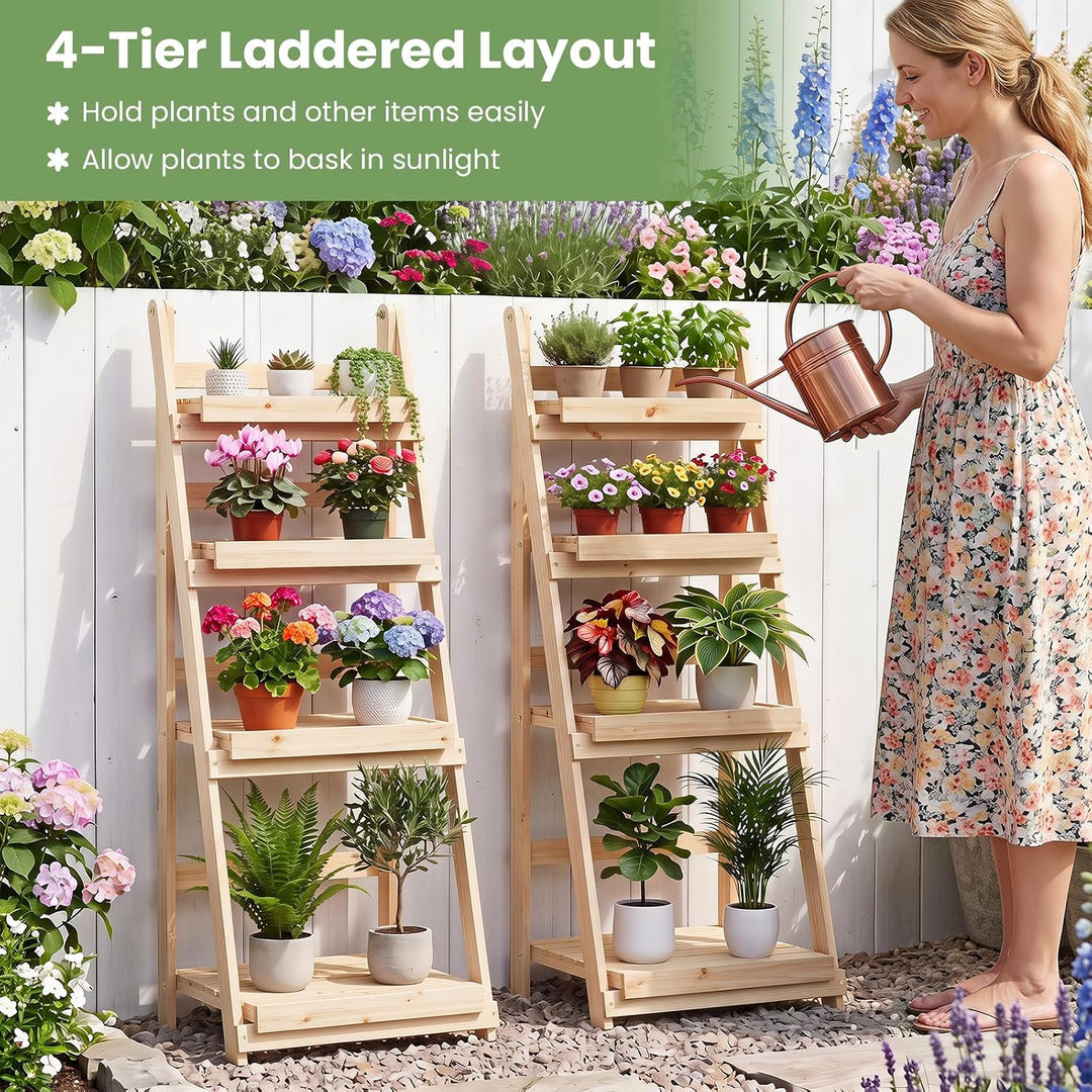 GIANTEX Foldable Wooden Plant Stand