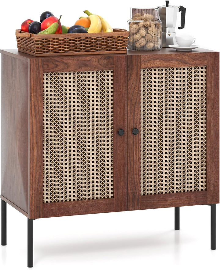 Giantex Buffet Cabinet, Wood Sideboard Storage Cabinet with Rattan Door, 3-Position Adjustable Shelf