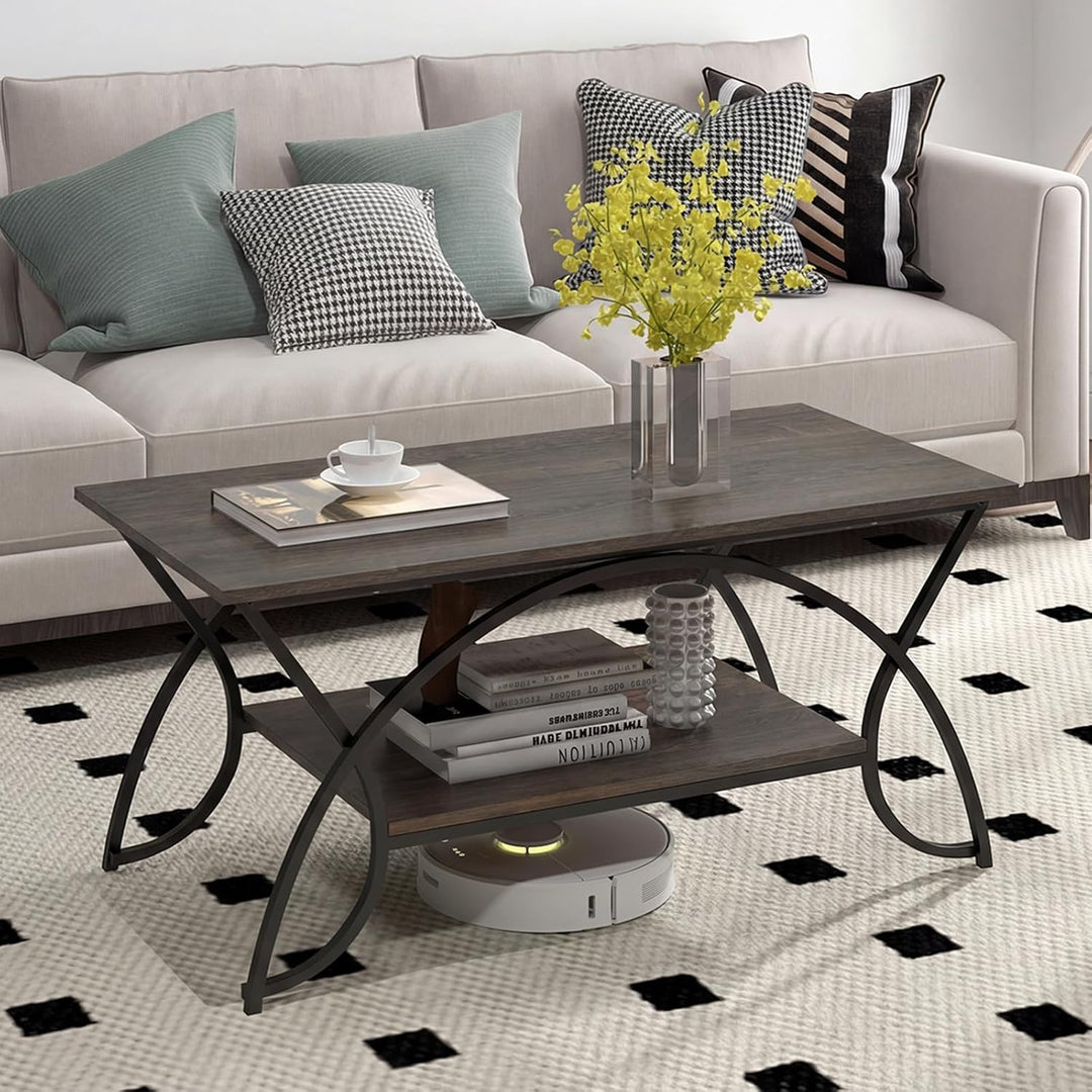 Giantex 2-Tier Rectangular Coffee Table, Modern Chic Cocktail Table with Open Storage Shelf, White/Gold