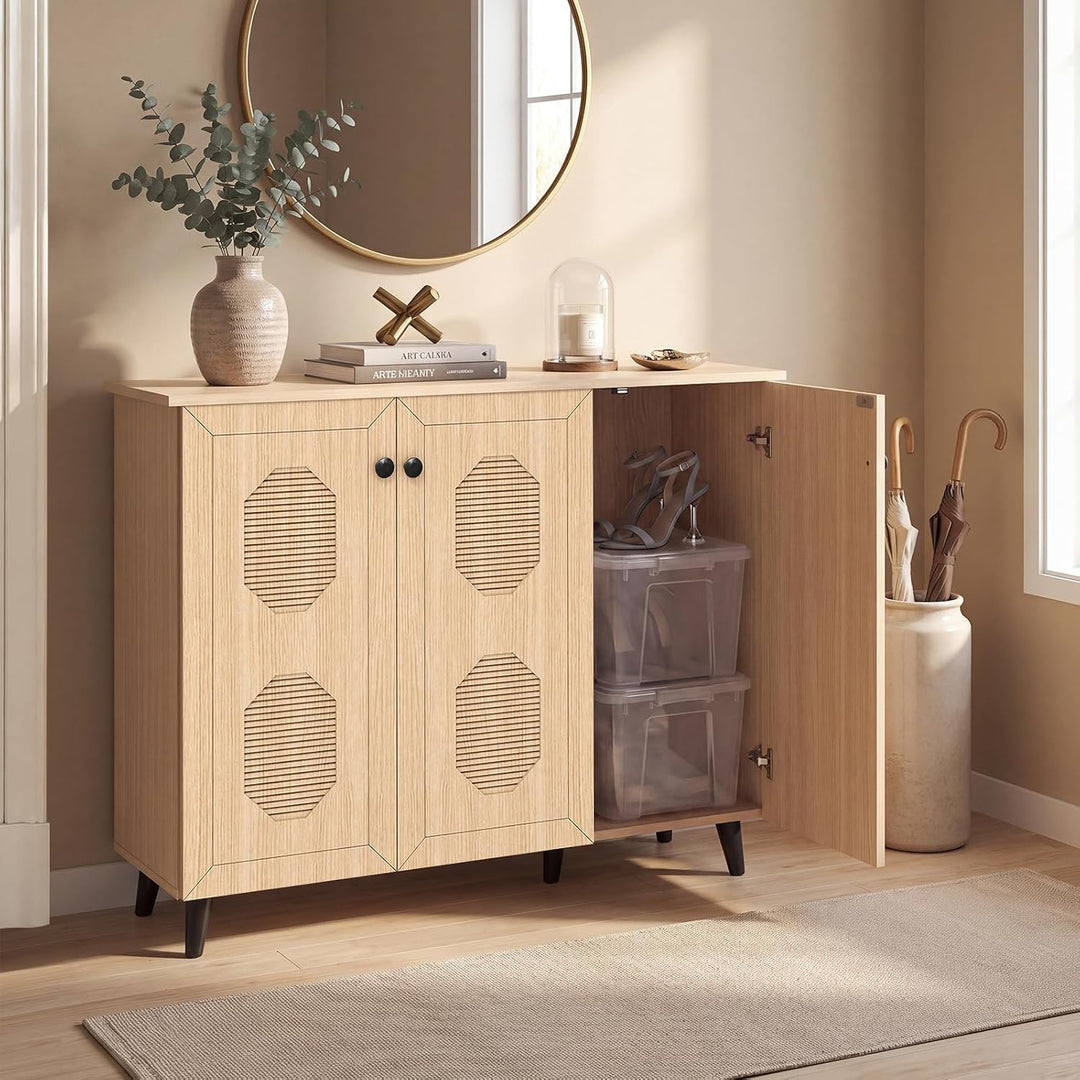 GIANTEX Geometric Shoe Cabinet with 3 Doors, 4-Tier Shoe Storage Cabinet