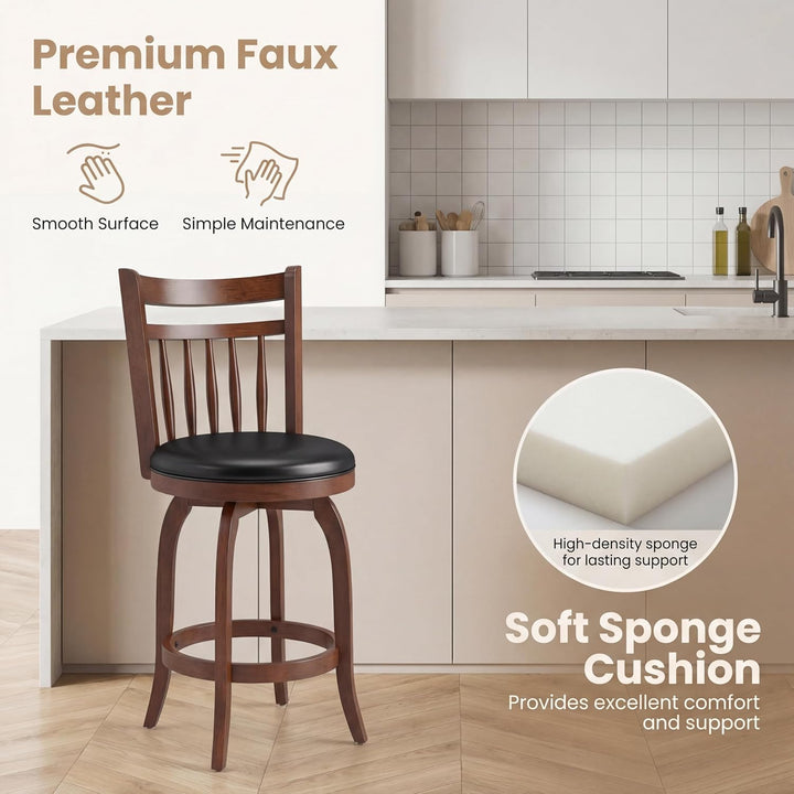 GIANTEX Swivel Bar Stools Set of 2, 24 Inch Counter Height Barstools | 360° Rotating Bar Chairs w/Footrest