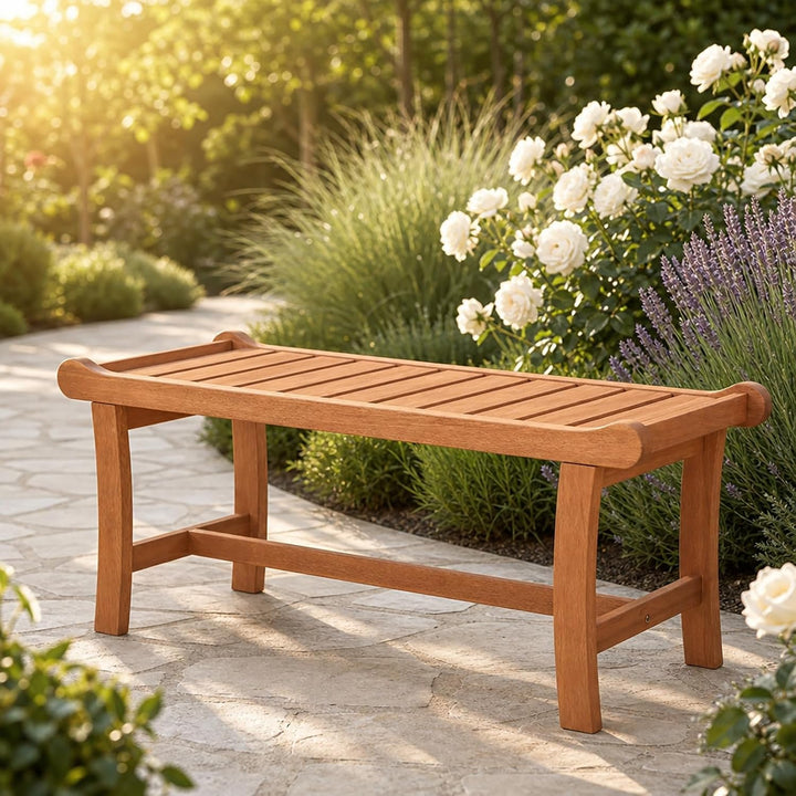 GIANTEX 2-Person Outdoor Wood Benches, 41.5 in Backless | Patio Dining Seating with Slatted Seats