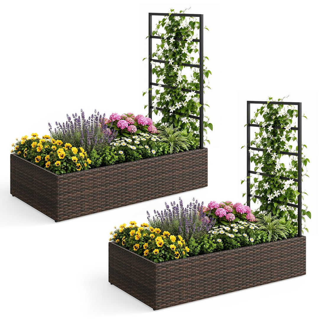 GIANTEX 44" Rattan Raised Garden Bed with Trellis (1/2)
