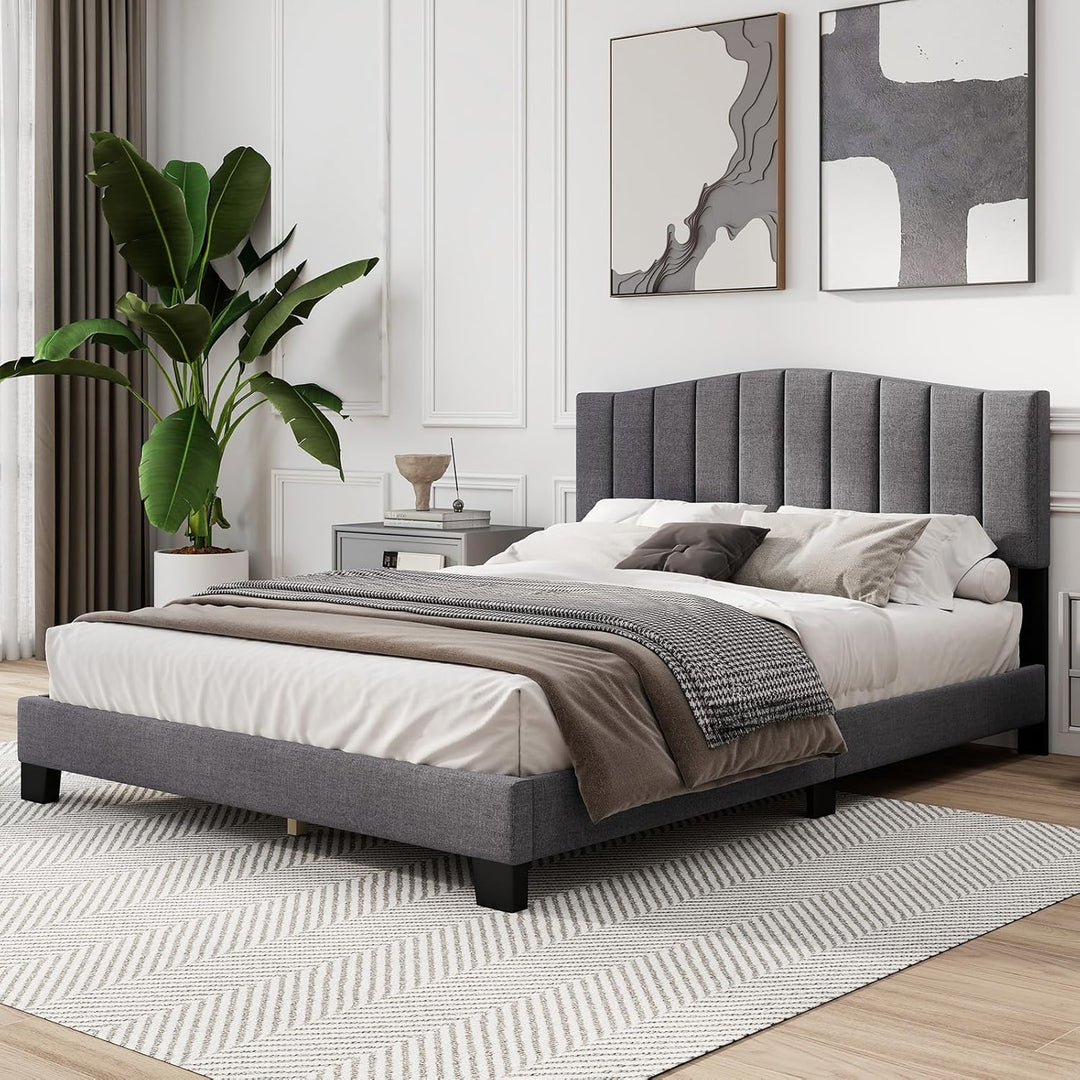 Giantex Queen Bed Framewith Adjustable Arch Tufted Headboard Mattress Foundation