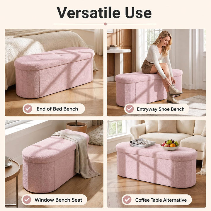 Giantex 43" Storage Ottoman Bench, Oval Ottoman with Dividers | Upholstered Bench Storage