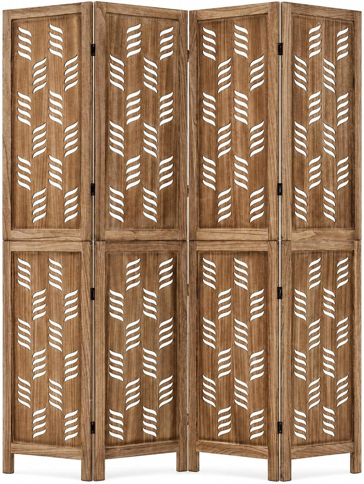 GIANTEX Folding Room Divider, Wood Privacy Screen with Wave Cutout | Freestanding Partition Wall Panel for Bedroom &amp; Home Office