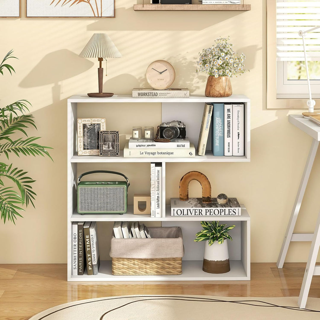 GIANTEX 3-Tier Bookshelf, Wooden Concave Bookcase for Small Space | Modern Freestanding Display Storage Shelves