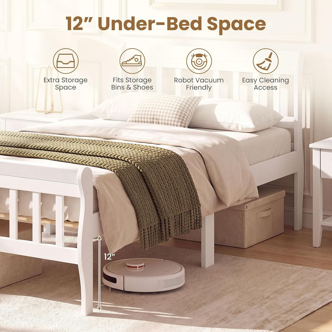 GIANTEX Wood Sleigh Bed Frame with Slatted Headboard &amp; Footboard