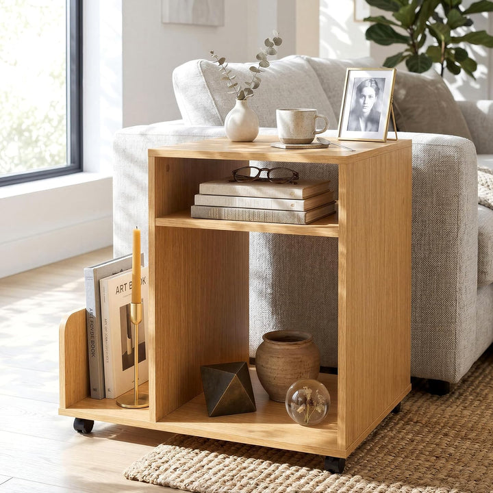 Giantex 3-Tier Rolling End Table w/Magazine Rack &amp; Open Storage Shelves (1/2)