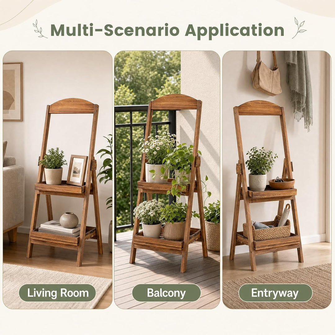 GIANTEX 2-Tier Ladder Plant Stand, Fir Wood Flower Pot Shelf, Rustic Brown