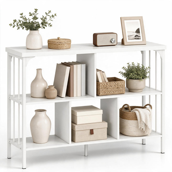 GIANTEX 3-Tier Industrial Low Wide Bookshelf with Metal Frame
