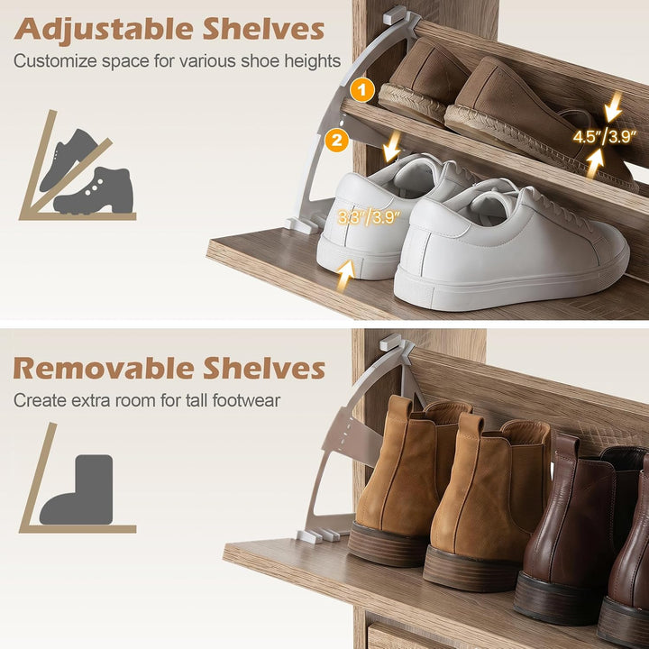 Giantex Narrow Shoe Storage Cabinet with 2 Flip Drawers