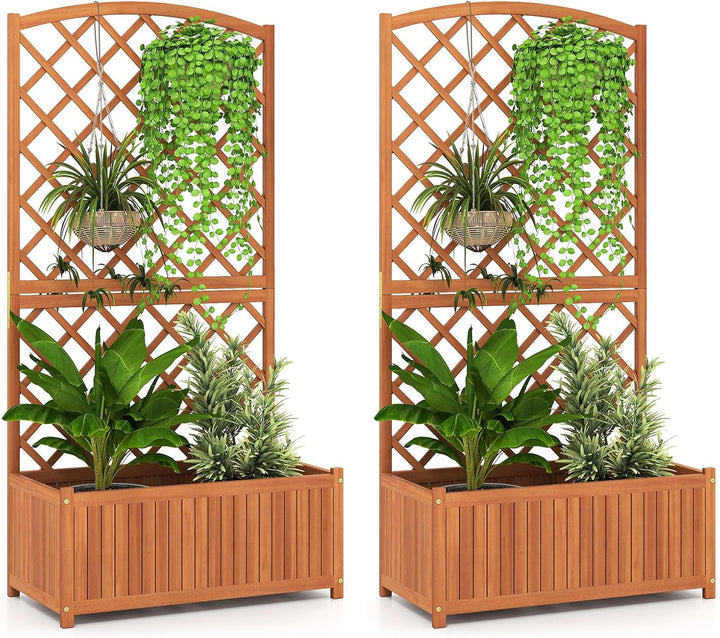 Giantex Solid Acacia Wood Planter Box with Trellis 63" Raised Garden Bed with Trellis