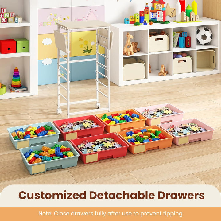 Giantex 8 Drawers Rolling Cart with Wheels, Folding Wood Top