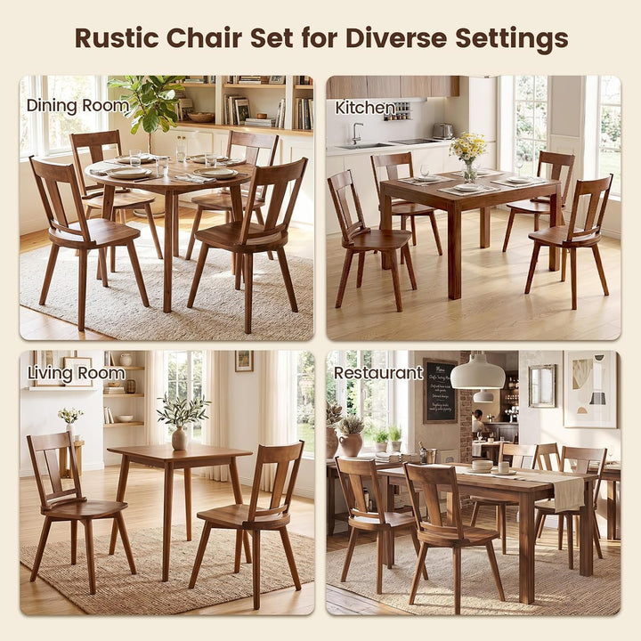 GIANTEX Wooden Dining Chairs Set of 2, Solid Wood Kitchen Chairs | Modern Farmhouse Dining Room Chairs w/Hollowed Backrest