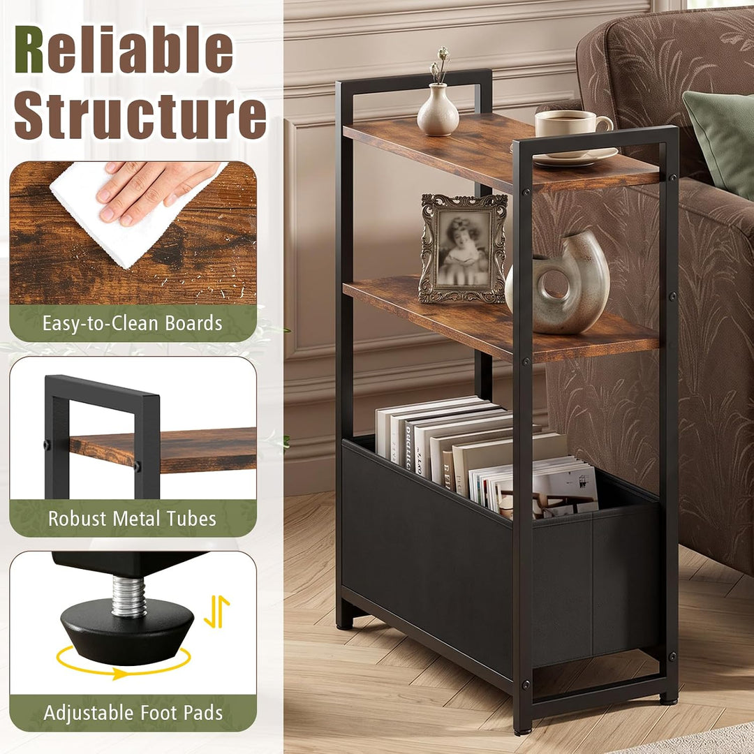 GIANTEX 8" Narrow End Table with Fabric Drawer &amp; 2 Shelves