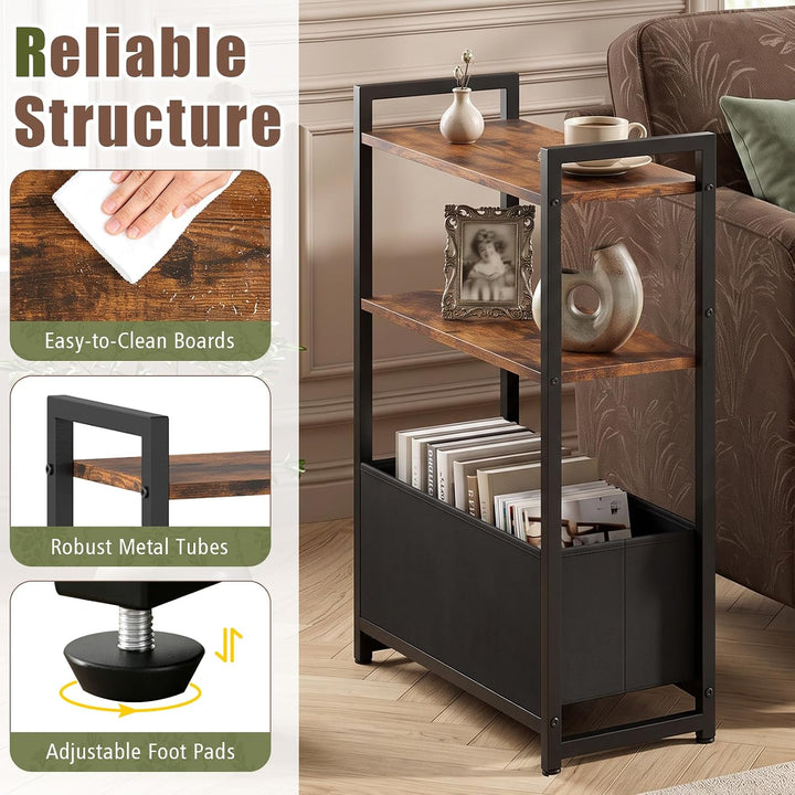 GIANTEX 8" Narrow End Table with Fabric Drawer &amp; 2 Shelves