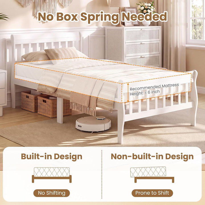 GIANTEX Wood Sleigh Bed Frame with Slatted Headboard &amp; Footboard