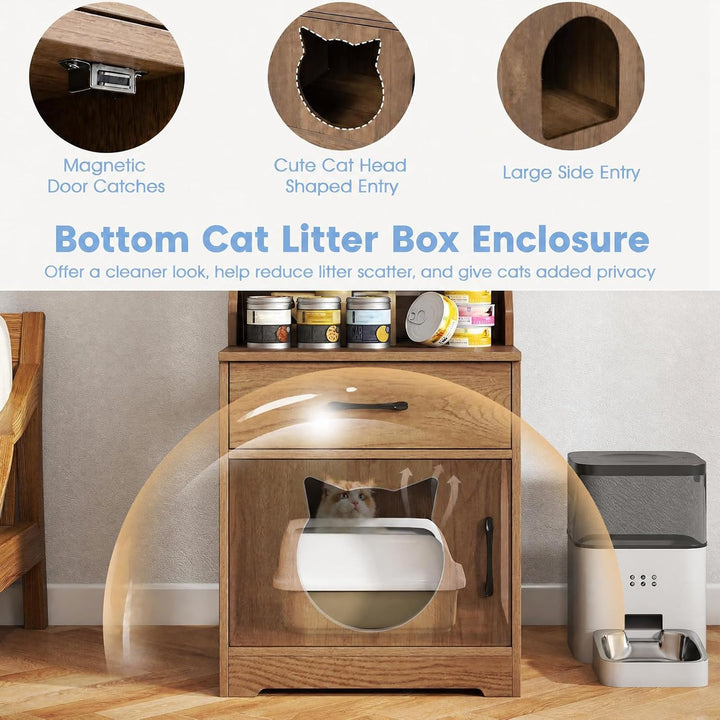 GIANTEX 60" Tall Cat Litter Box Enclosure with Storage Shelves &amp; LED Light