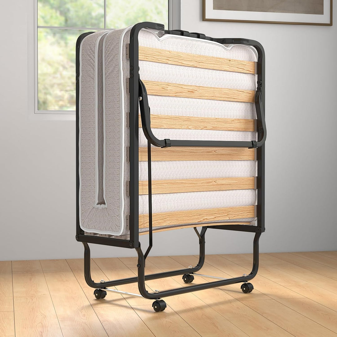 Giantex Folding Bed with Mattress, 75x31 Cot Size Bed Frame, Roll Away Beds with Mattresses for Adults