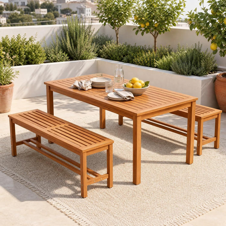 Giantex Outdoor Wooden Bench 2-Person Patio Bench w/Slatted Seat | Acacia Wood Garden Bench with Adjustable Foot Pads for Porch