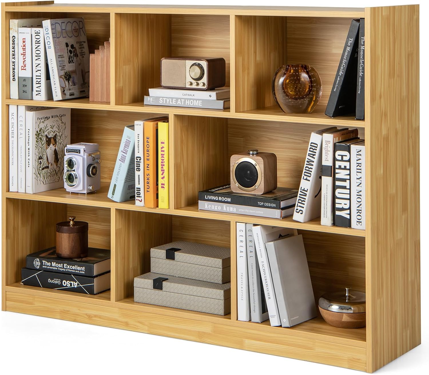 8 Cube Bookcase, Freestanding 3-Tier Open Bookshelf - Giantex