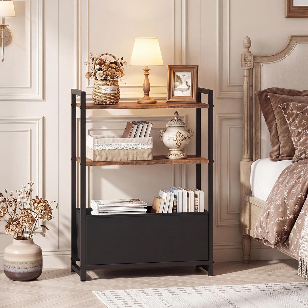 GIANTEX 8" Narrow End Table with Fabric Drawer &amp; 2 Shelves