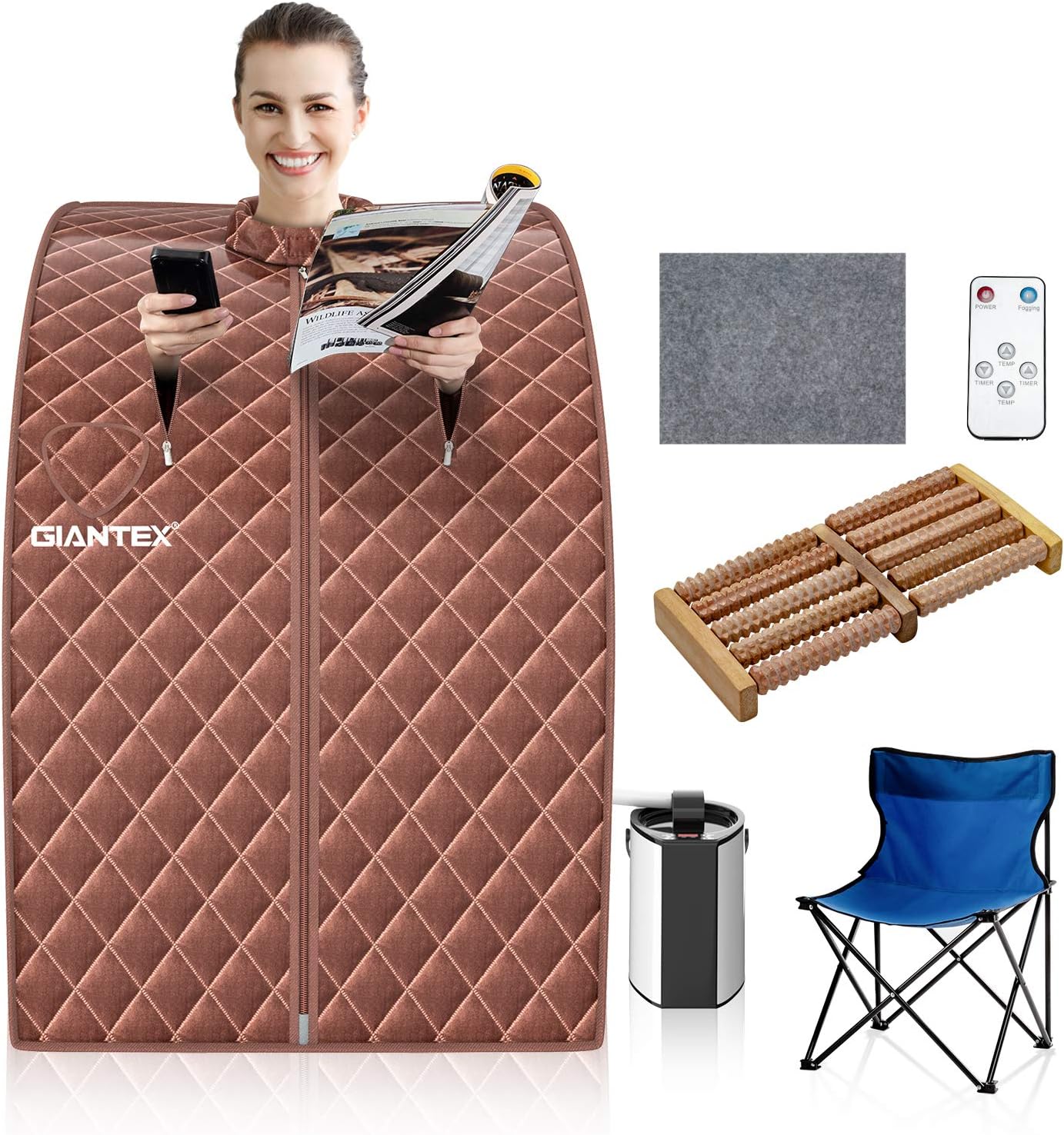 Giantex Portable Steam Sauna, Personal Therapeutic Sauna for Detox, Temperature & Timer Adjustable