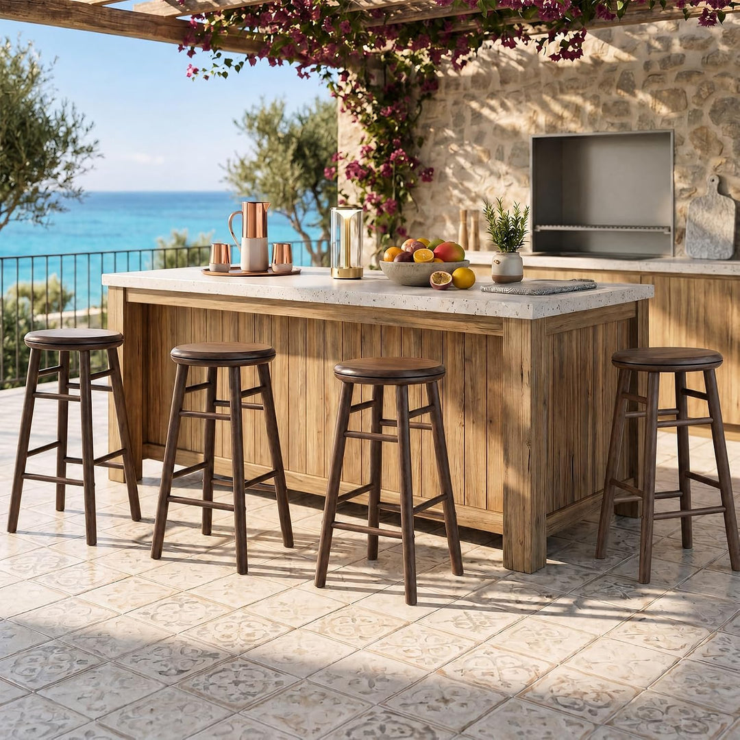 GIANTEX 24 Inch Swivel Bar Stools Set of 2, Rubber Wood, Walnut | Round Bar Chairs w/Backless Design
