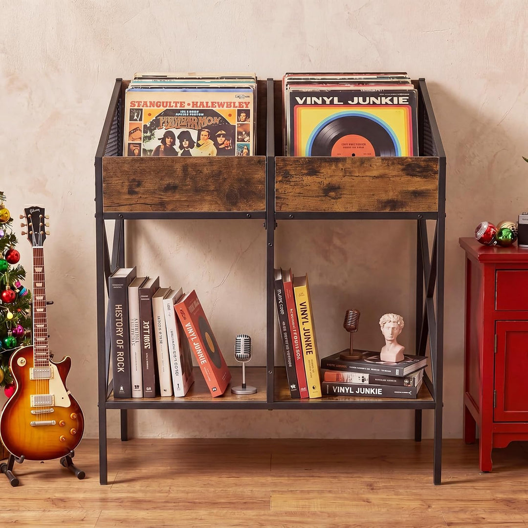 GIANTEX 2-Tier Record Player Stand, Vinyl Record Storage  | 250 LP Albums Display Shelf