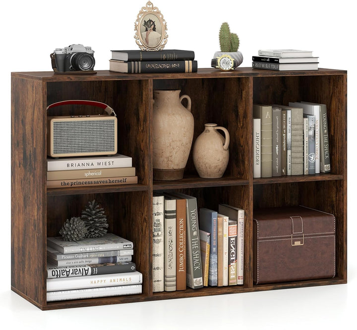 Giantex 6-Cube Bookcase, 3-Tier Cubby Bookshelf, Horizontal Vertical Display Rack with Anti-Tipping Kits