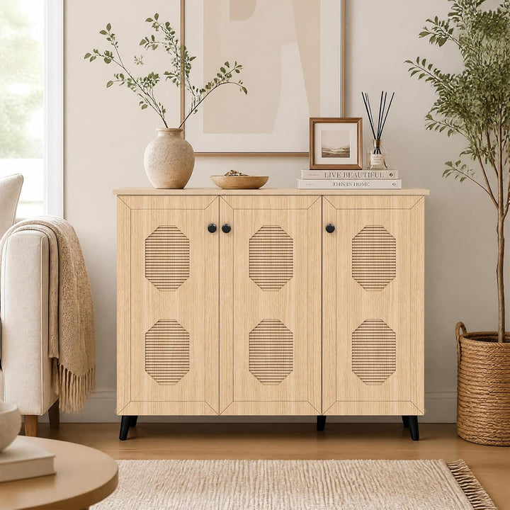 GIANTEX Geometric Shoe Cabinet with 3 Doors, 4-Tier Shoe Storage Cabinet