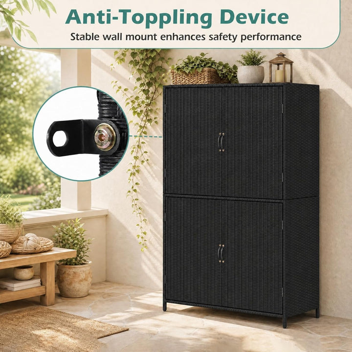 GIANTEX 4-Door Outdoor Storage Cabinet, PE Rattan Storage Shed