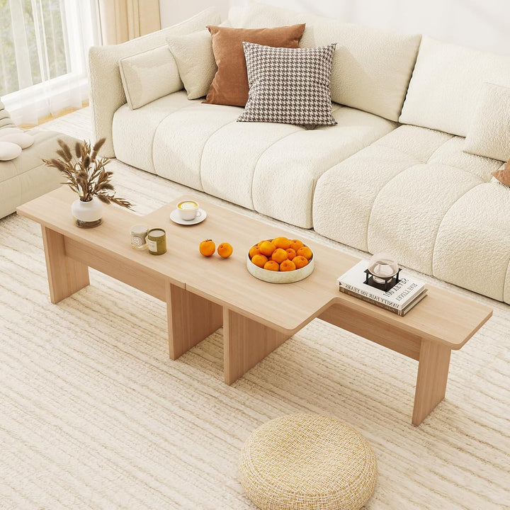 Giantex L-Shaped Coffee Table Set of 2 Modular Nesting Center Table with Grain Finish