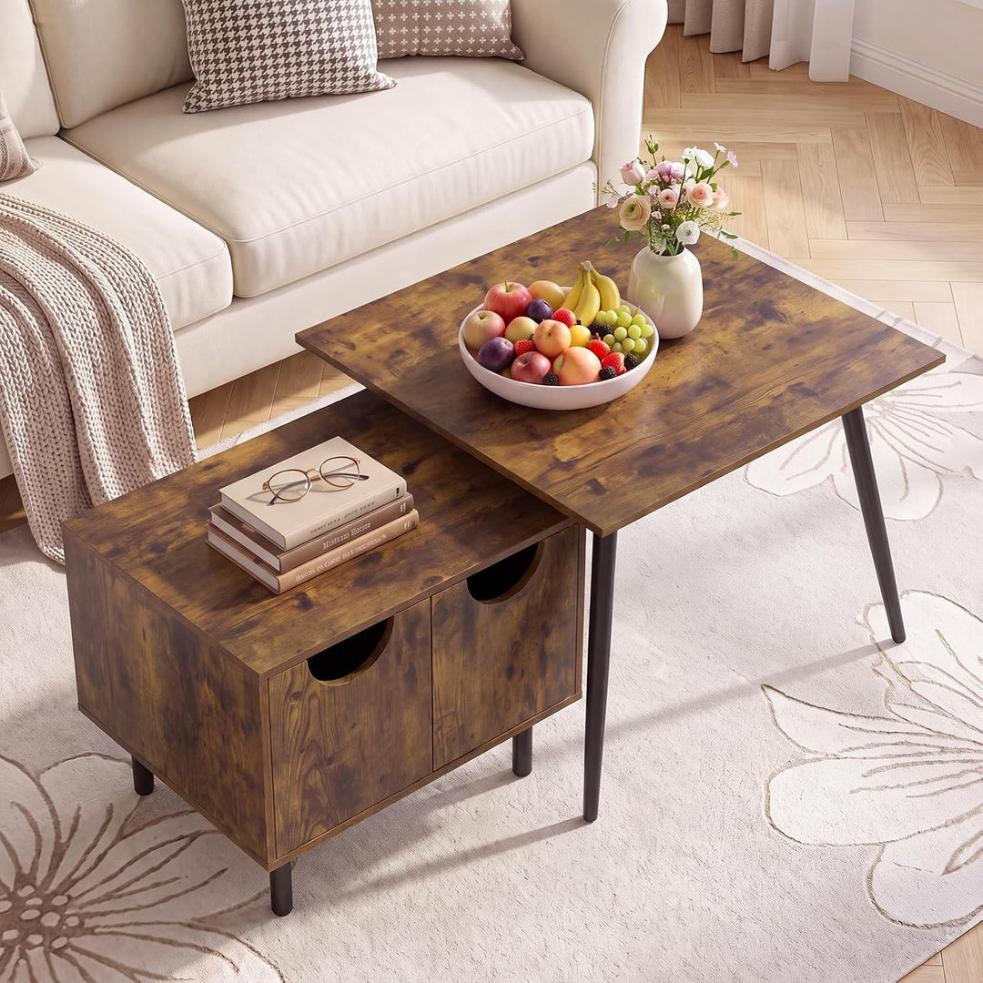 GIANTEX Nesting Coffee Table Set of 2 Modern Center Tables with Cabinet