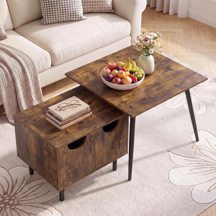 GIANTEX Nesting Coffee Table Set of 2 Modern Center Tables with Cabinet