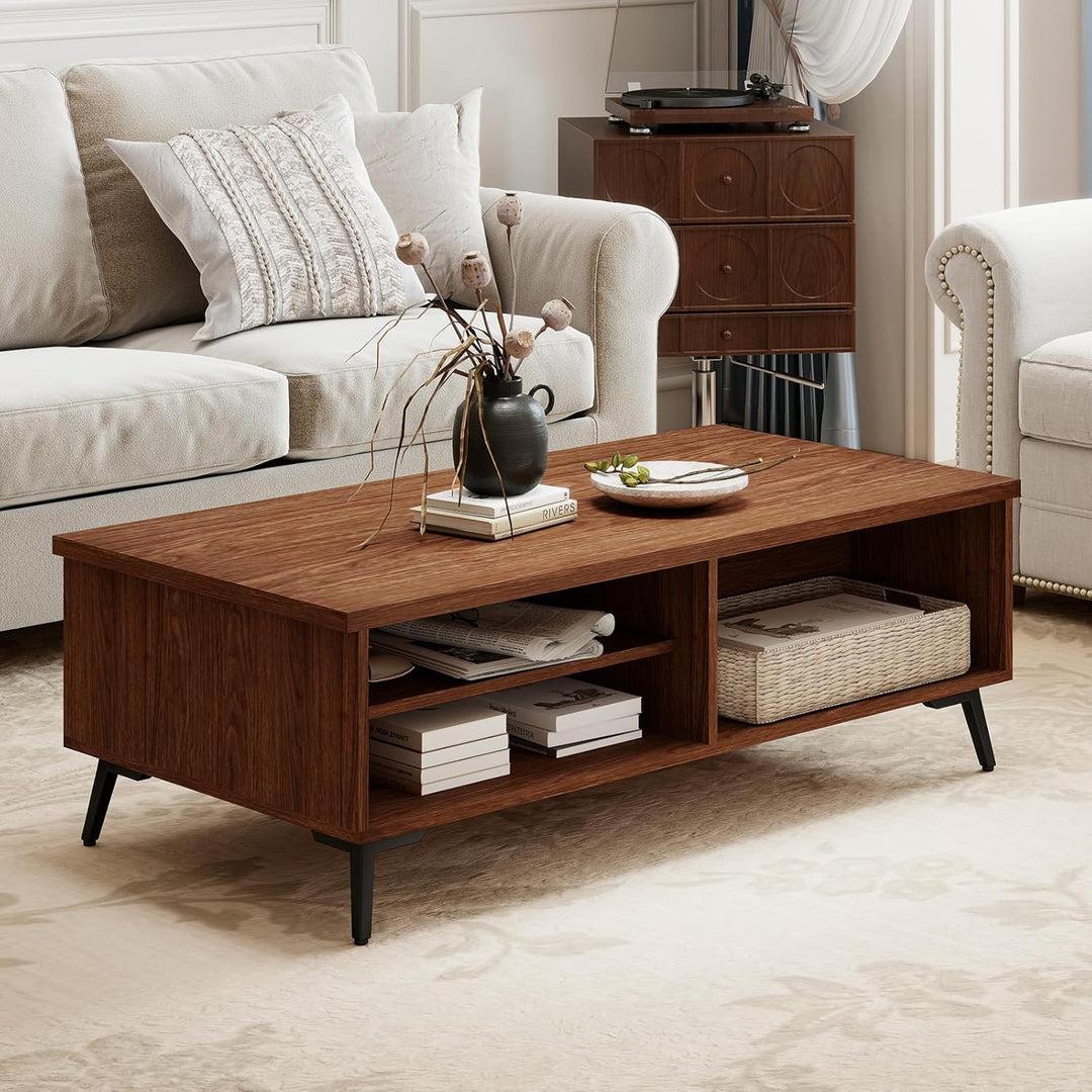 Giantex 2-Tier Mid Century Modern Coffee Table with Storage Shelves Compartments