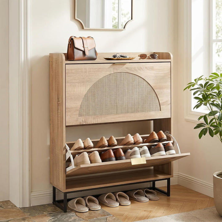Giantex Narrow Shoe Storage Cabinet with 2 Flip Drawers