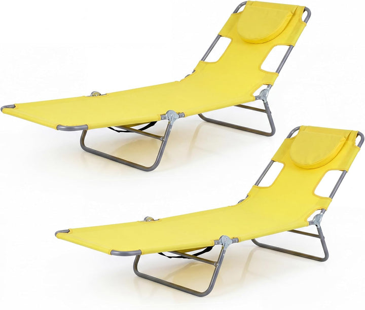 Giantex Folding Tanning Chair with Face Hole &amp; 5-Position Adjustable Backrest (1/2)