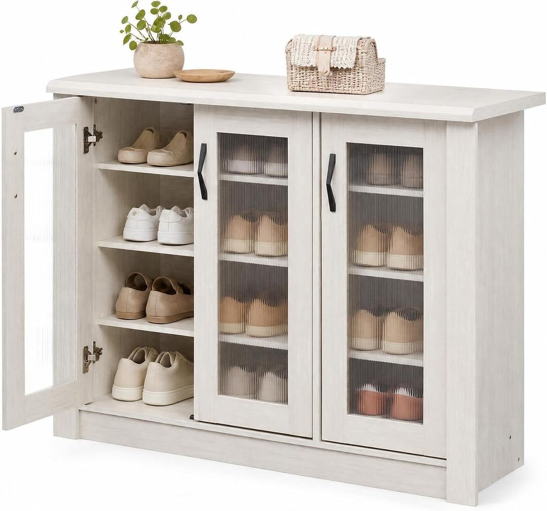 GIANTEX Shoe Storage Cabinet with 2 Doors and 3 Removable Shelves, White