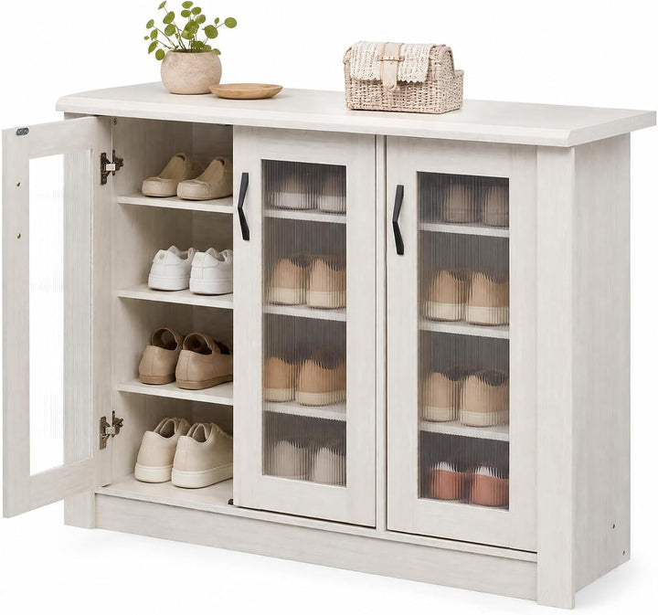 GIANTEX Shoe Storage Cabinet with 2 Doors and 3 Removable Shelves, White